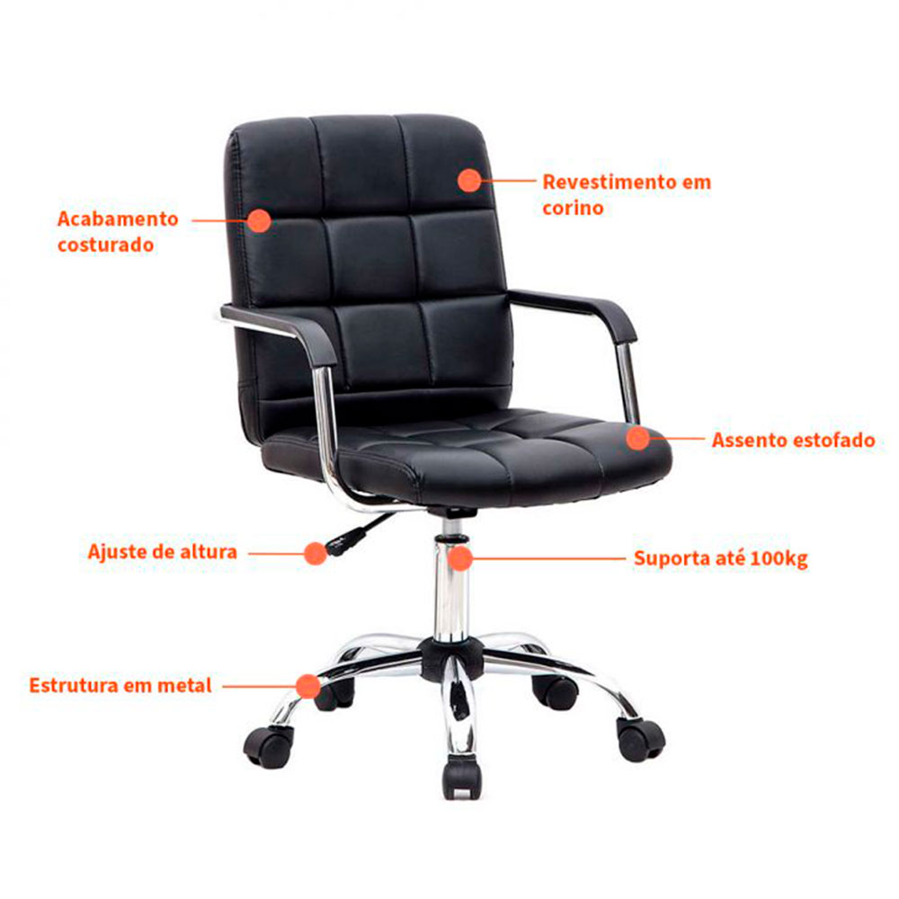 Conjunto de Mesa Stanford Carvalho com Cadeira de Escritório Secretária Giratória Fitz Preta