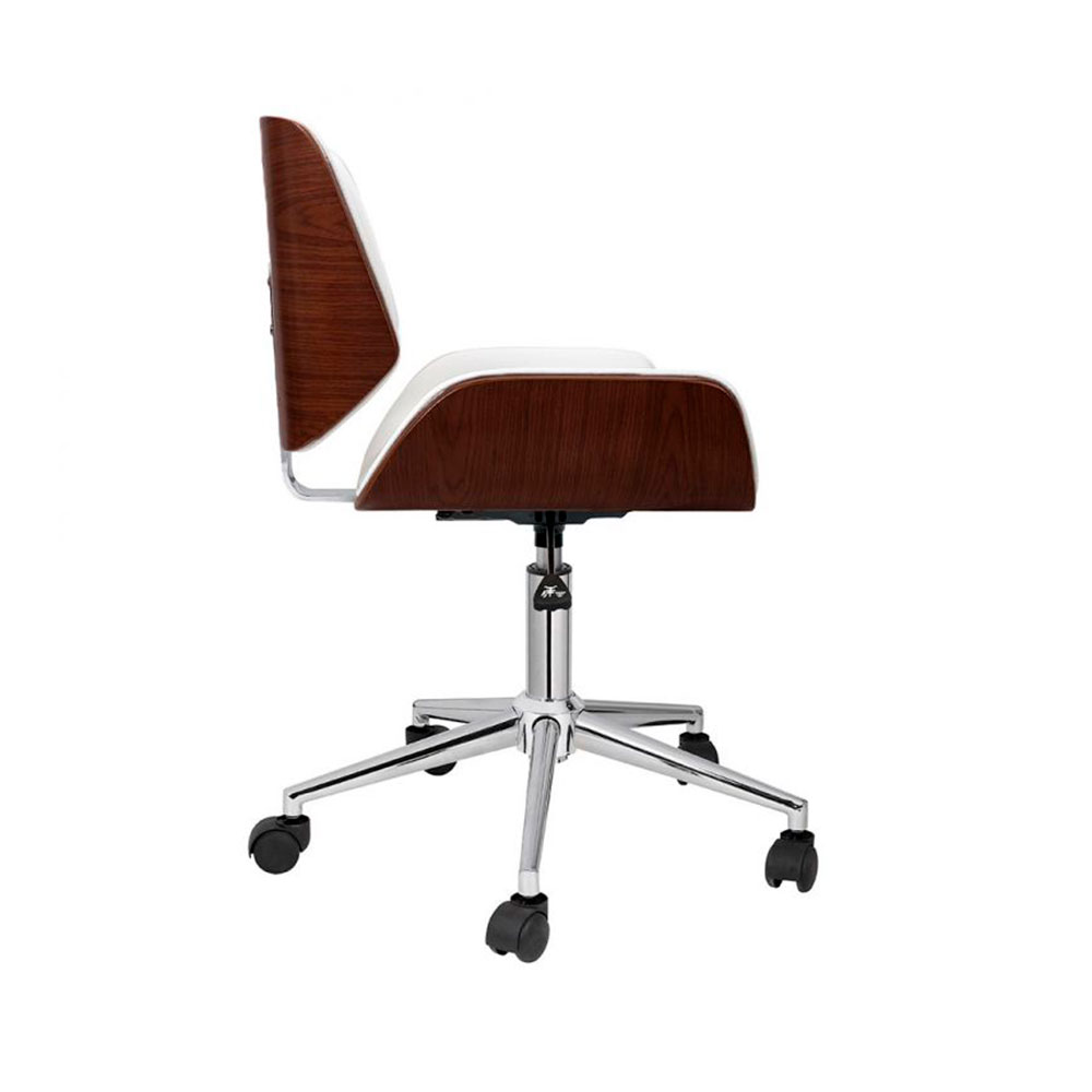 Conjunto de Mesa Stanford Carvalho e Preta com Cadeira de Escritório Diretor Giratória Lauren Branca