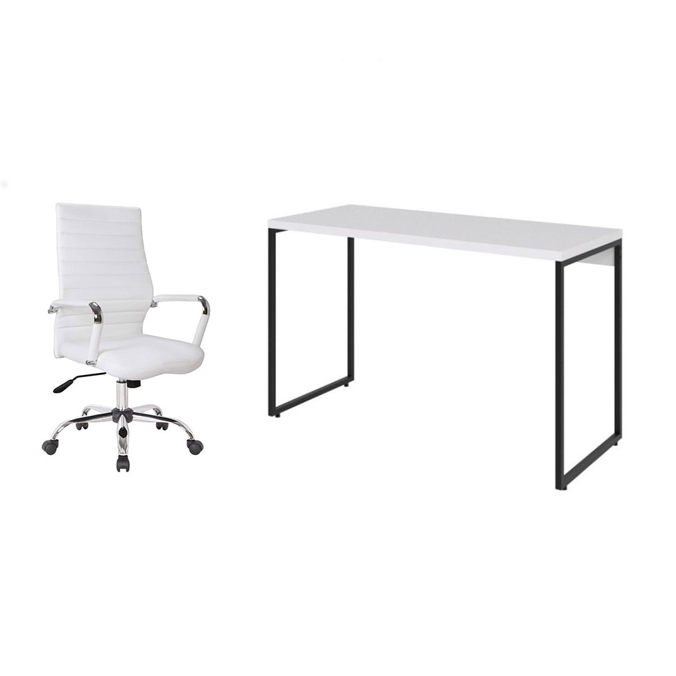 Conjunto de Mesa Studio 120 cm com Cadeira de Escritório Diretor Giratória Cleaner Branca