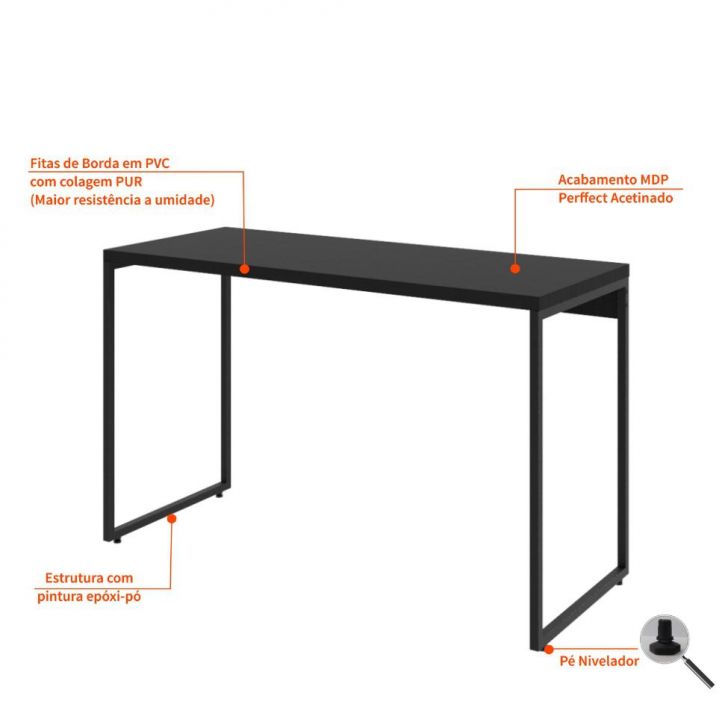 Conjunto de Mesa Studio 120 cm com Cadeira de Escritório Presidente Giratória com Relax Clark Preta e Dourada
