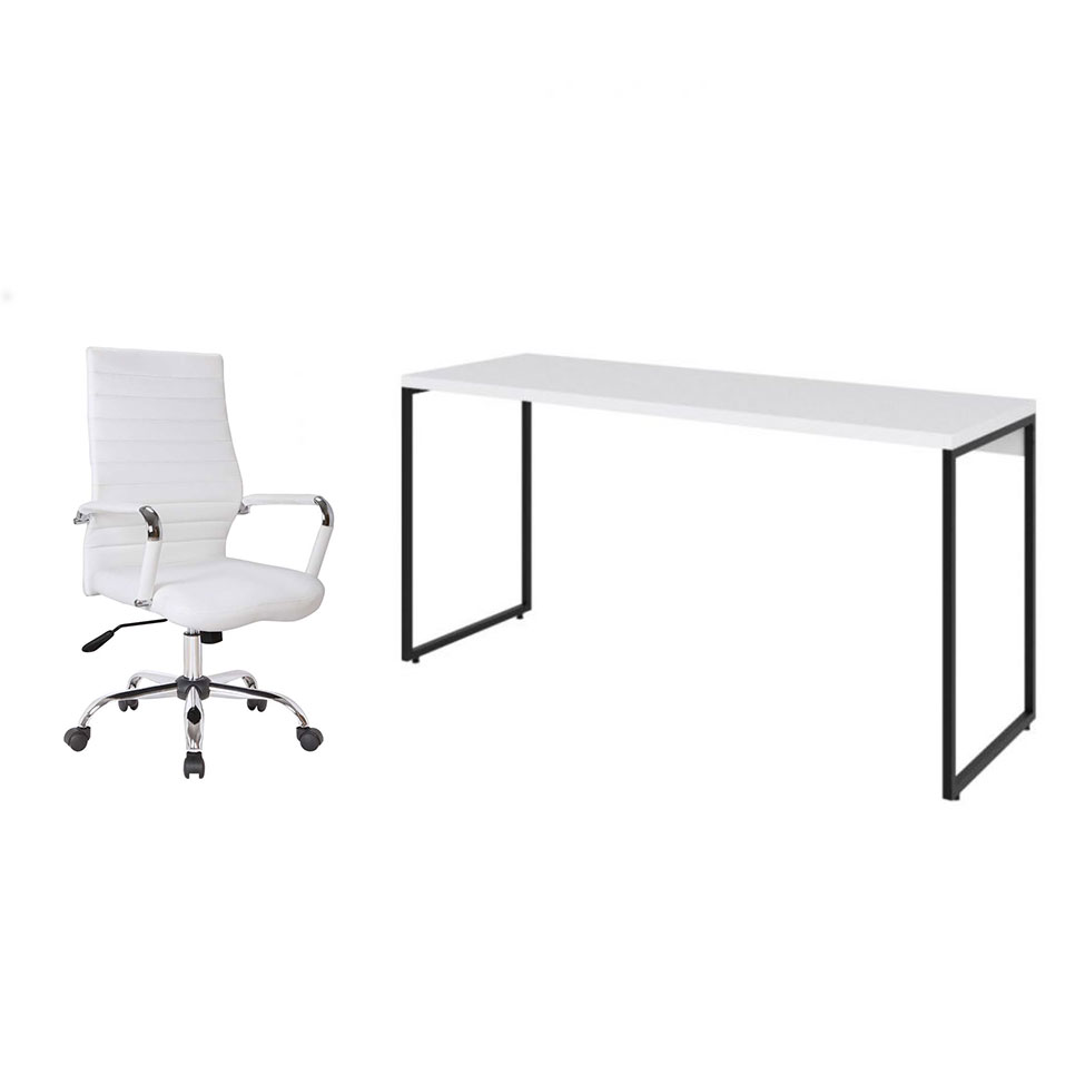 Conjunto de Mesa Studio 150 cm com Cadeira de Escritório Diretor Giratória Cleaner Branca