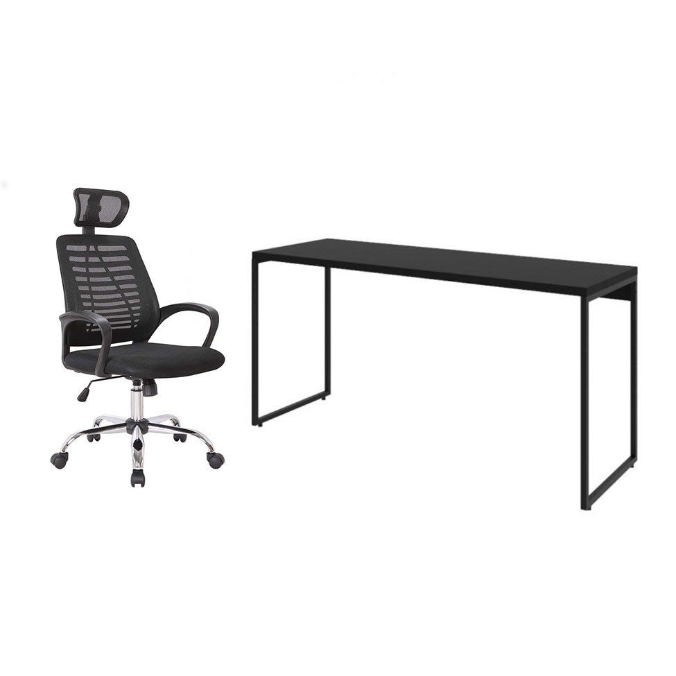 Conjunto de Mesa Studio 150 cm com Cadeira de Escritório Diretor Giratória Light Preta