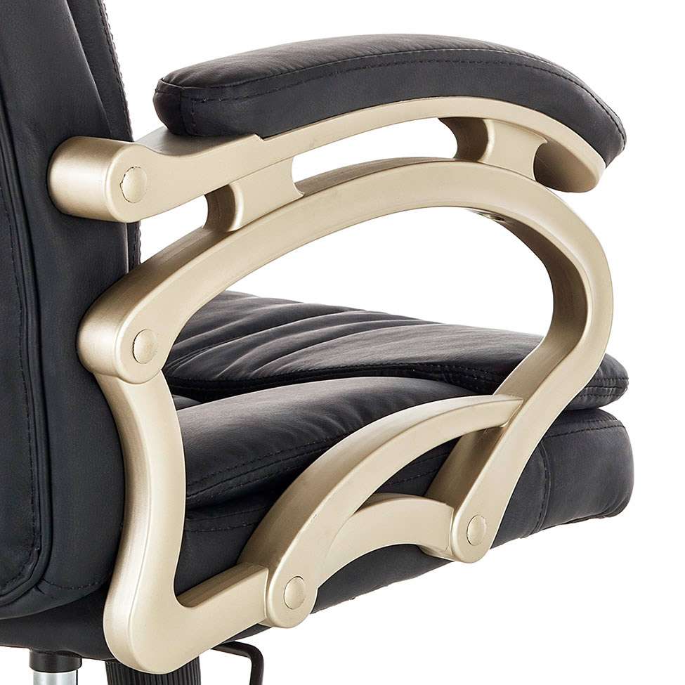 Conjunto de Mesa Studio 180 cm com Cadeira de Escritório Presidente Giratória com Relax Clark Preta e Dourada