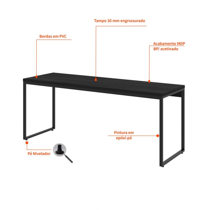 Conjunto de Mesa Studio 180 cm com Cadeira de Escritório Presidente Giratória com Relax Clark Preta e Dourada