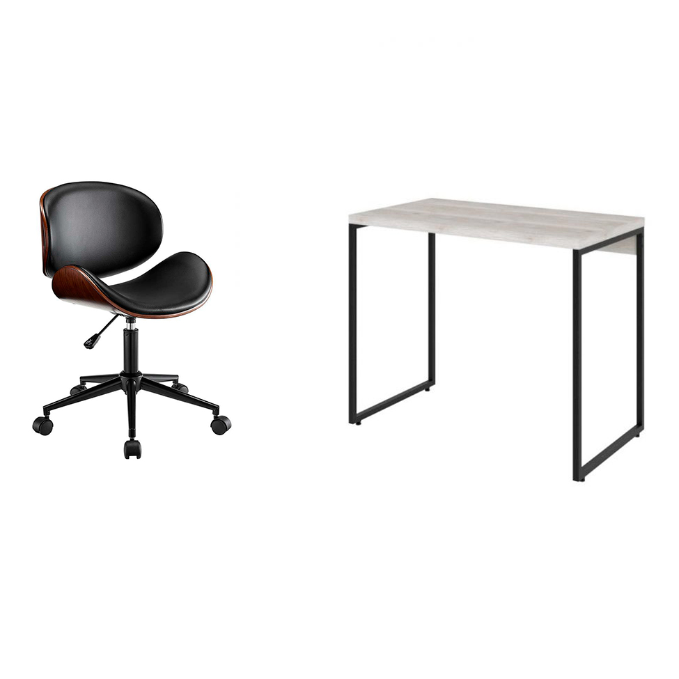 Conjunto de Mesa Studio Bege com Cadeira de Escritório Diretor Giratória Bergen Preta