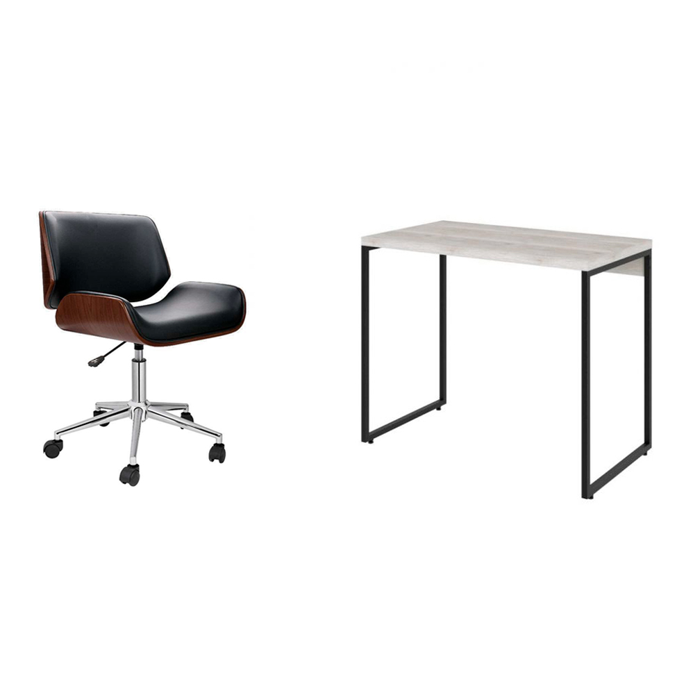 Conjunto de Mesa Studio Bege com Cadeira de Escritório Diretor Giratória Lauren Preta