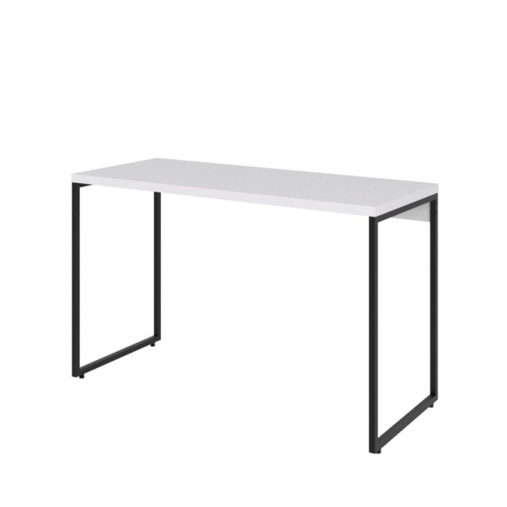 Conjunto de Mesa Studio Branca 120 cm com Cadeira de Escritório Presidente Giratória com Relax Finland Preta