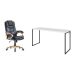 Conjunto de Mesa Studio Branca 150 cm com Cadeira de Escritório Presidente Giratória com Relax Clark Preta e Dourada