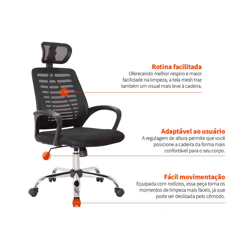 Conjunto de Mesa Studio Branca 180 cm com Cadeira de Escritório Diretor Giratória Light Preta