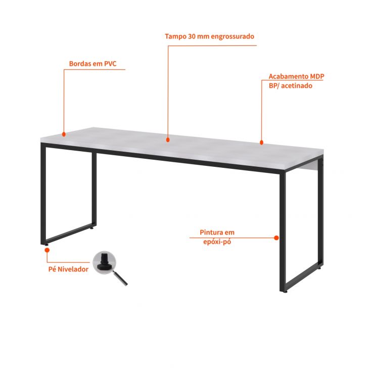 Conjunto de Mesa Studio Branca 180 cm com Cadeira de Escritório Presidente Giratória com Relax Office Plus Preta