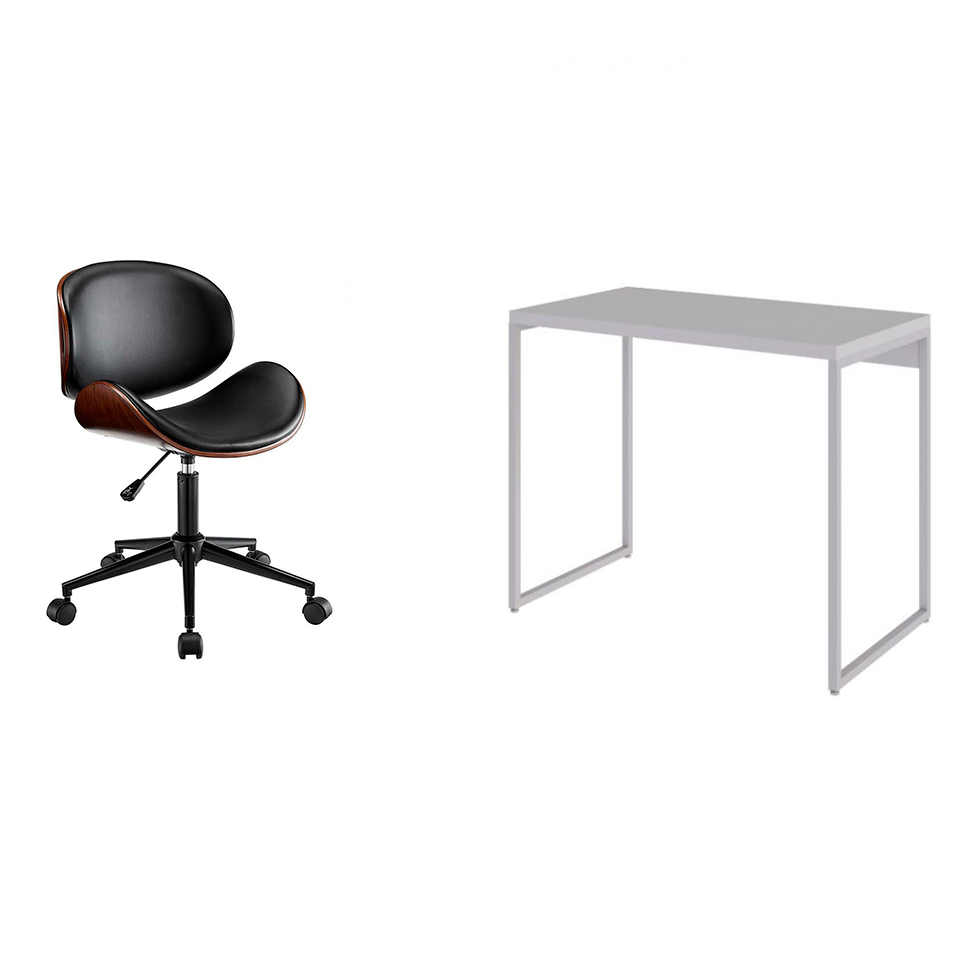 Conjunto de Mesa Studio Branca com Cadeira de Escritório Diretor Giratória Bergen Preta