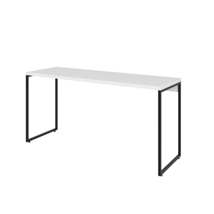 Conjunto de Mesa Studio Branca com Cadeira de Escritório Presidente Giratória com Relax Finland Preta