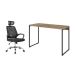 Conjunto de Mesa Studio Carvalho 120 cm com Cadeira de Escritório Diretor Giratória Light Preta
