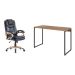 Conjunto de Mesa Studio Carvalho 120 cm com Cadeira de Escritório Presidente Giratória com Relax Clark Preta e Dourada