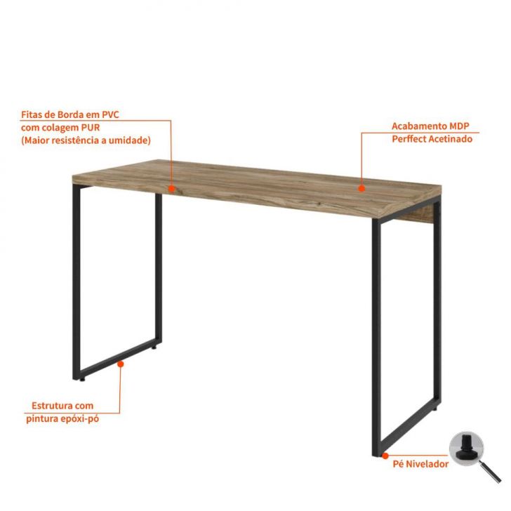 Conjunto de Mesa Studio Carvalho 120 cm com Cadeira de Escritório Presidente Giratória com Relax Office Plus Preta