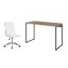 Conjunto de Mesa Studio Carvalho 120 cm com Cadeira de Escritório Secretária Giratória Marilyn Branca