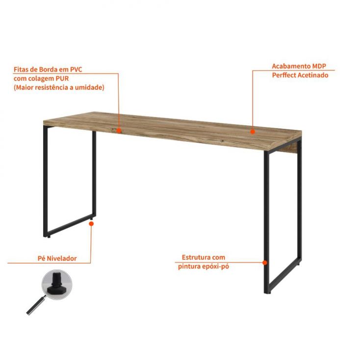 Conjunto de Mesa Studio Carvalho 150 cm com Cadeira de Escritório Presidente Giratória com Relax Finland Preta