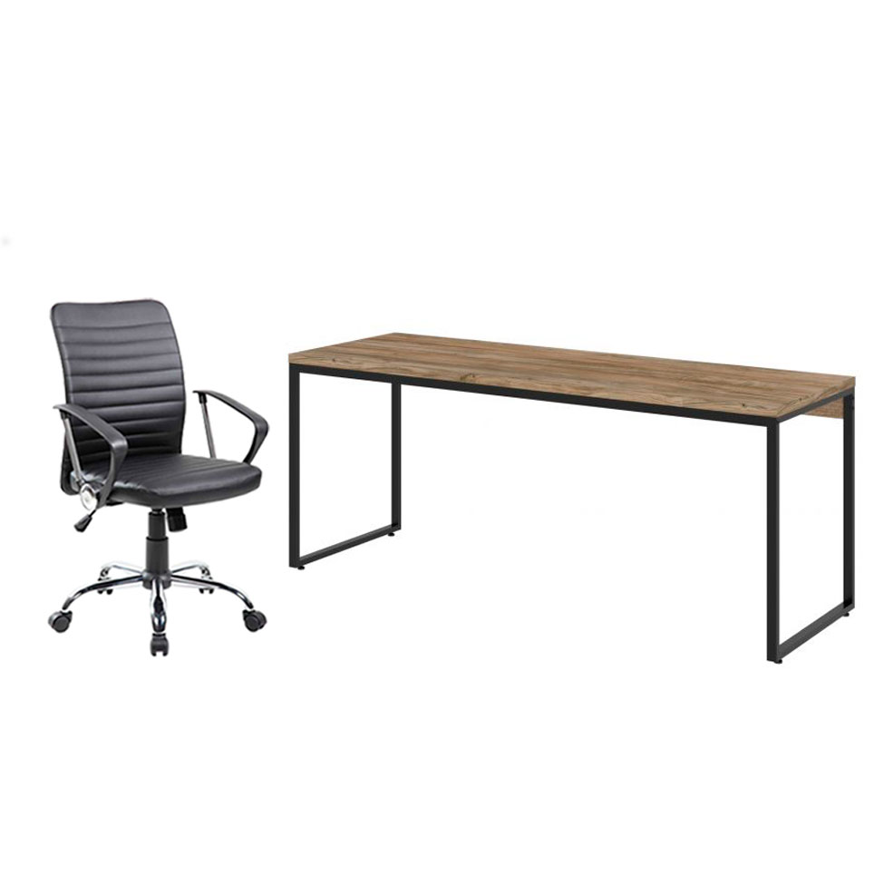 Conjunto de Mesa Studio Carvalho 180 cm com Cadeira de Escritório Diretor Giratória Oslo Preta