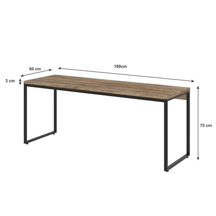 Conjunto de Mesa Studio Carvalho 180 cm com Cadeira de Escritório Presidente Giratória com Relax Clark Preta e Dourada