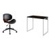 Conjunto de Mesa Studio Carvalho Dark e Branca com Cadeira de Escritório Diretor Giratória Bergen Preta