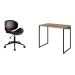 Conjunto de Mesa Studio Carvalho com Cadeira de Escritório Diretor Giratória Bergen Preta