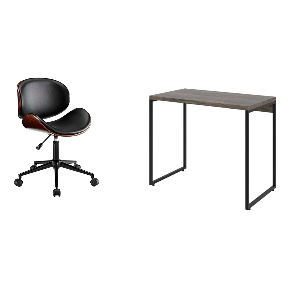 Conjunto de Mesa Studio Marrom Escuro com Cadeira de Escritório Diretor Giratória Bergen Preta