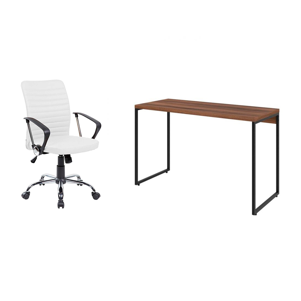 Conjunto de Mesa Studio Nogal 120 cm com Cadeira de Escritório Diretor Giratória Oslo Branca
