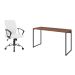 Conjunto de Mesa Studio Nogal 135 cm com Cadeira de Escritório Diretor Giratória Oslo Branca