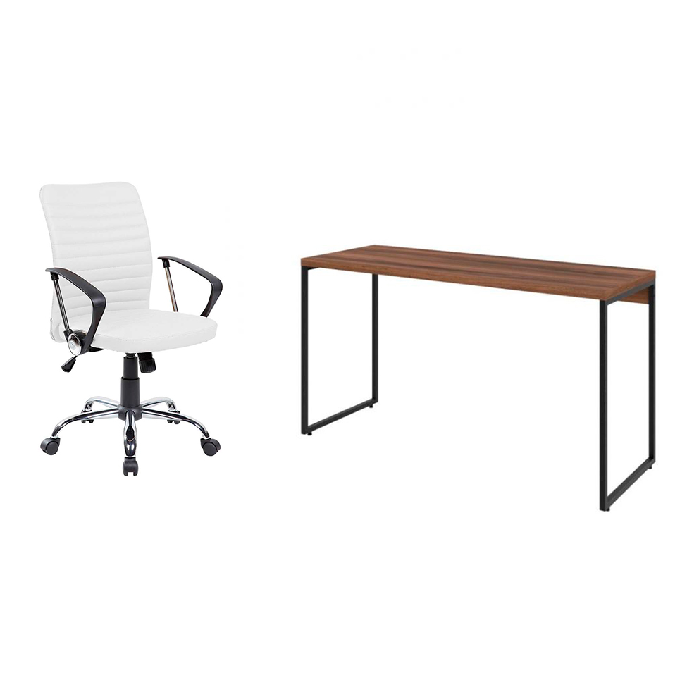 Conjunto de Mesa Studio Nogal 135 cm com Cadeira de Escritório Diretor Giratória Oslo Branca