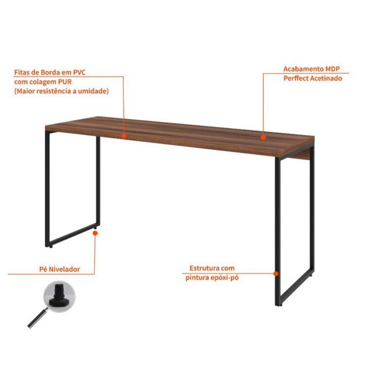 Conjunto de Mesa Studio Nogal 150 cm com Cadeira de Escritório Presidente Giratória com Relax Office Plus Preta