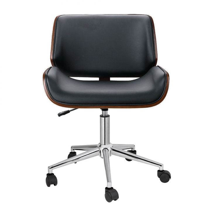 Conjunto de Mesa Studio Nogal e Branca com Cadeira de Escritório Diretor Giratória Lauren Preta
