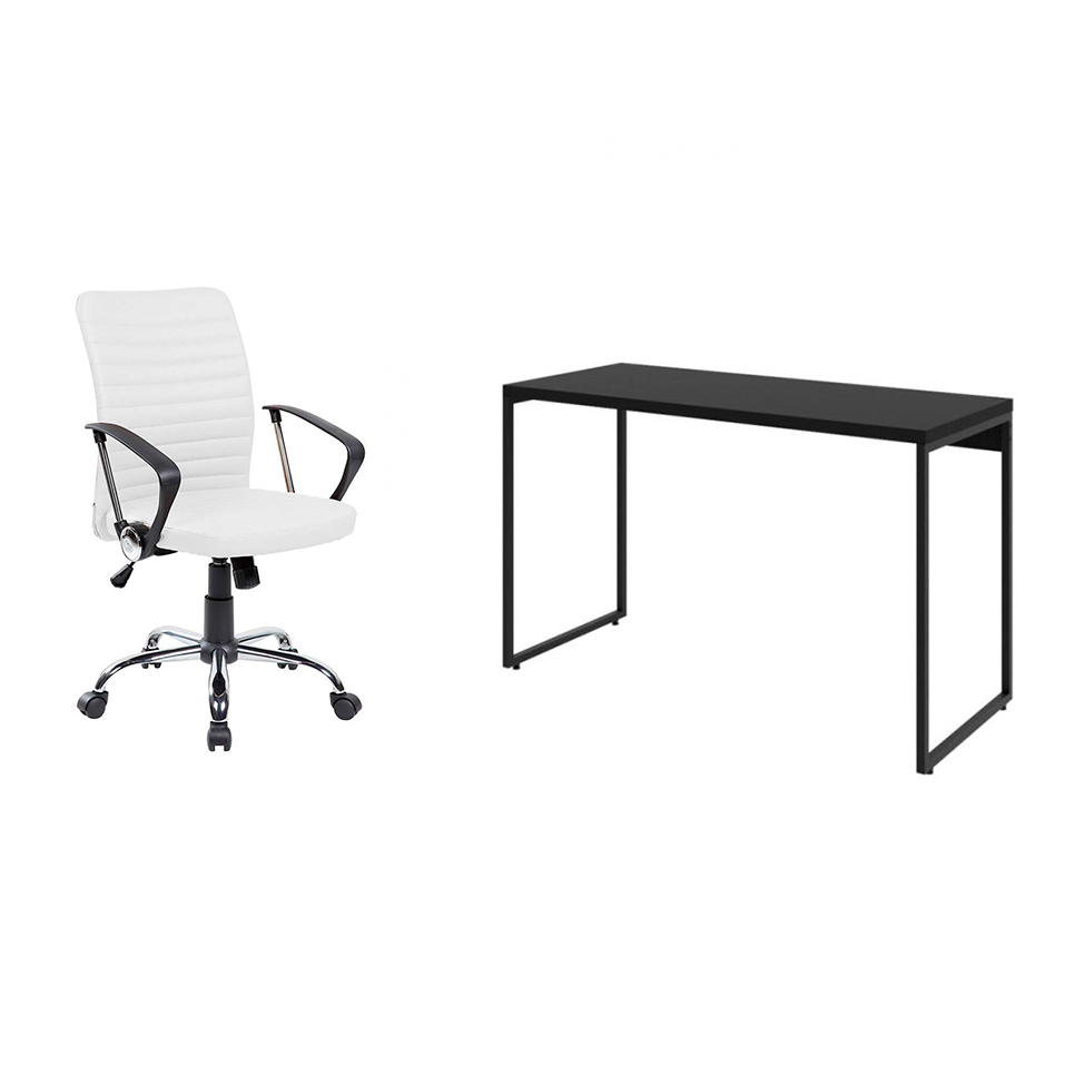 Conjunto de Mesa Studio Preta 120 cm com Cadeira de Escritório Diretor Giratória Oslo Branca