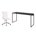 Conjunto de Mesa Studio Preta 150 cm com Cadeira de Escritório Secretária Giratória Marilyn Branca