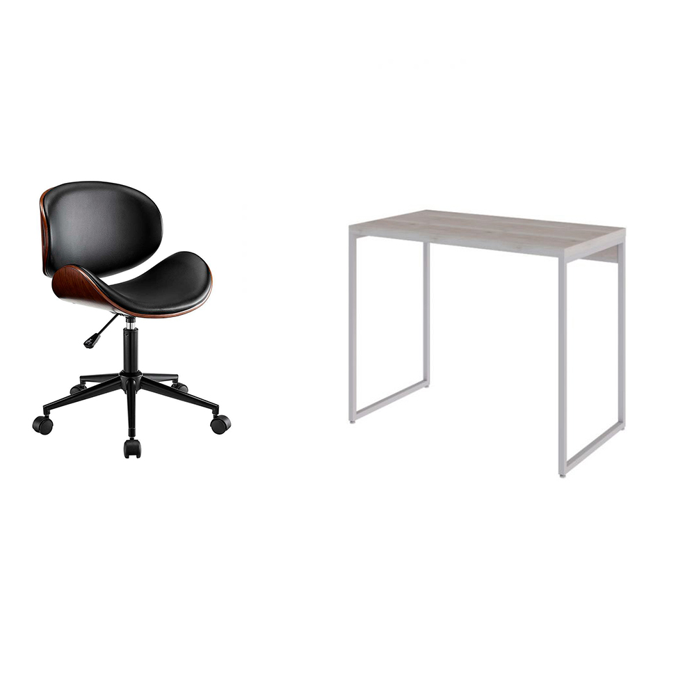 Conjunto de Mesa Studio Snow e Branca com Cadeira de Escritório Diretor Giratória Bergen Preta