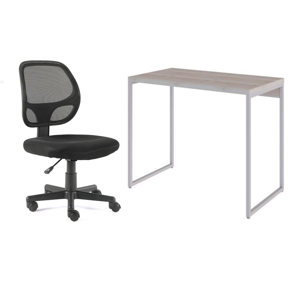 Conjunto de Mesa Studio Snow e Branca com Cadeira de Escritório Secretária Giratória Oxford Preta