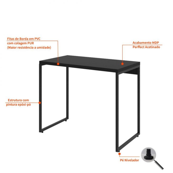 Conjunto de Mesa Studio com Cadeira de Escritório Diretor Giratória Lauren Preta