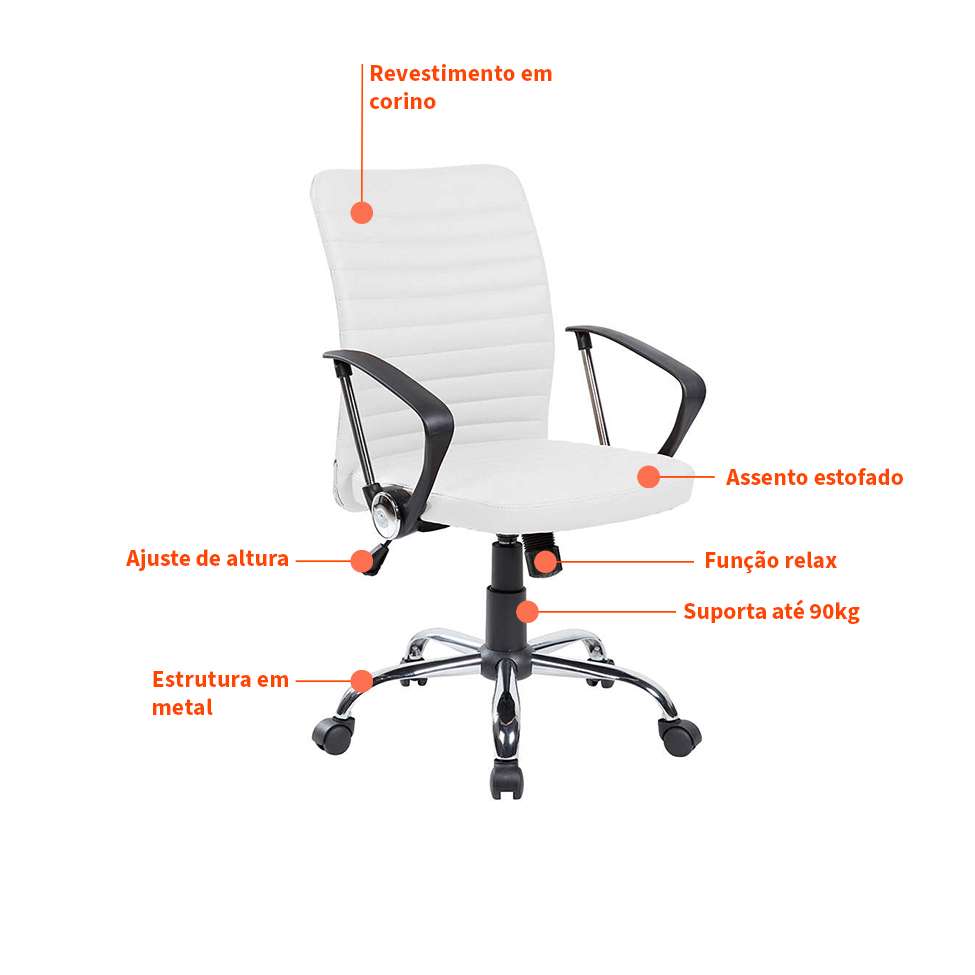 Conjunto de Mesa Studio com Estante Nogal e Preta 146 cm com Cadeira de Escritório Diretor Giratória Oslo Branca