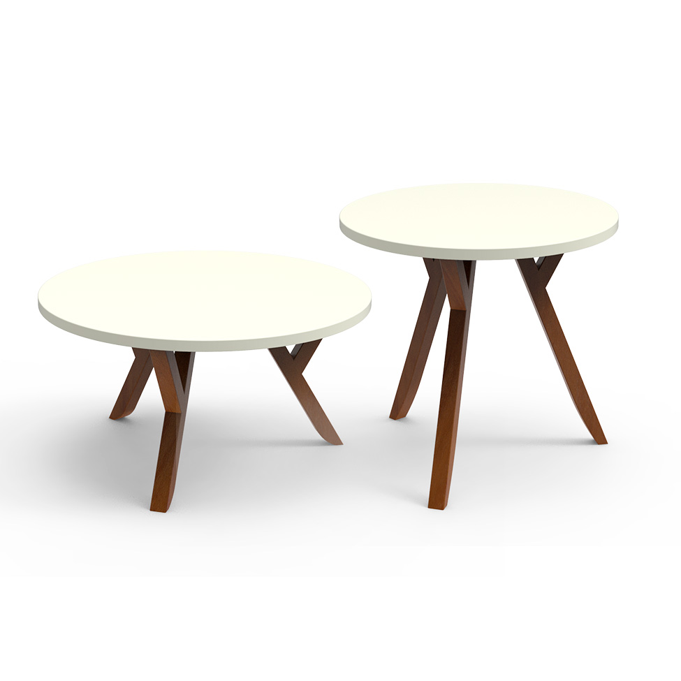 Conjunto de Mesa de Centro com Mesa Lateral Ipiranga Off White e Mel