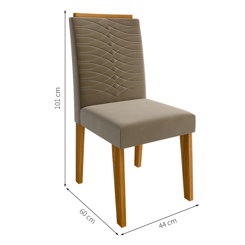 Conjunto de Mesa de Jantar Adele com Tampo de Vidro Off White e 4 Cadeiras Estofadas Clarice Suede Joli e Madeira