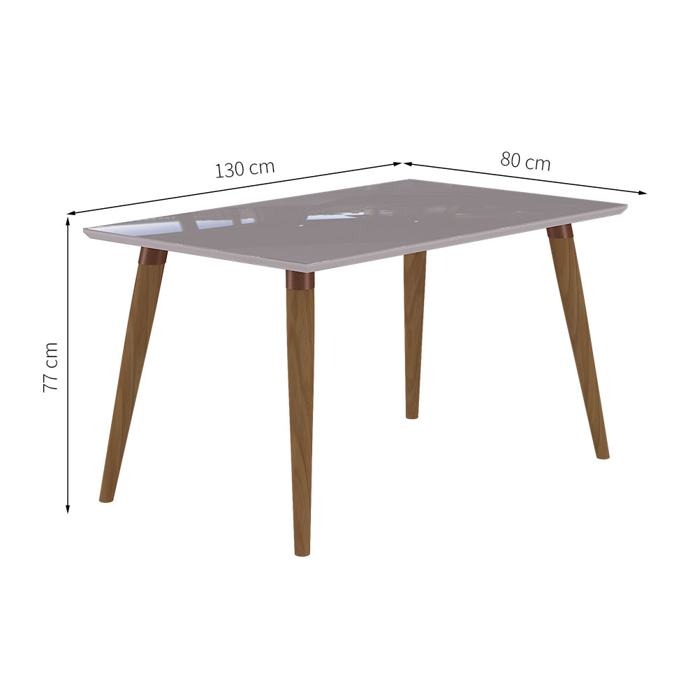 Conjunto de Mesa de Jantar Adele com Tampo de Vidro Off White e 4 Cadeiras Estofadas Clarice Suede Joli e Madeira