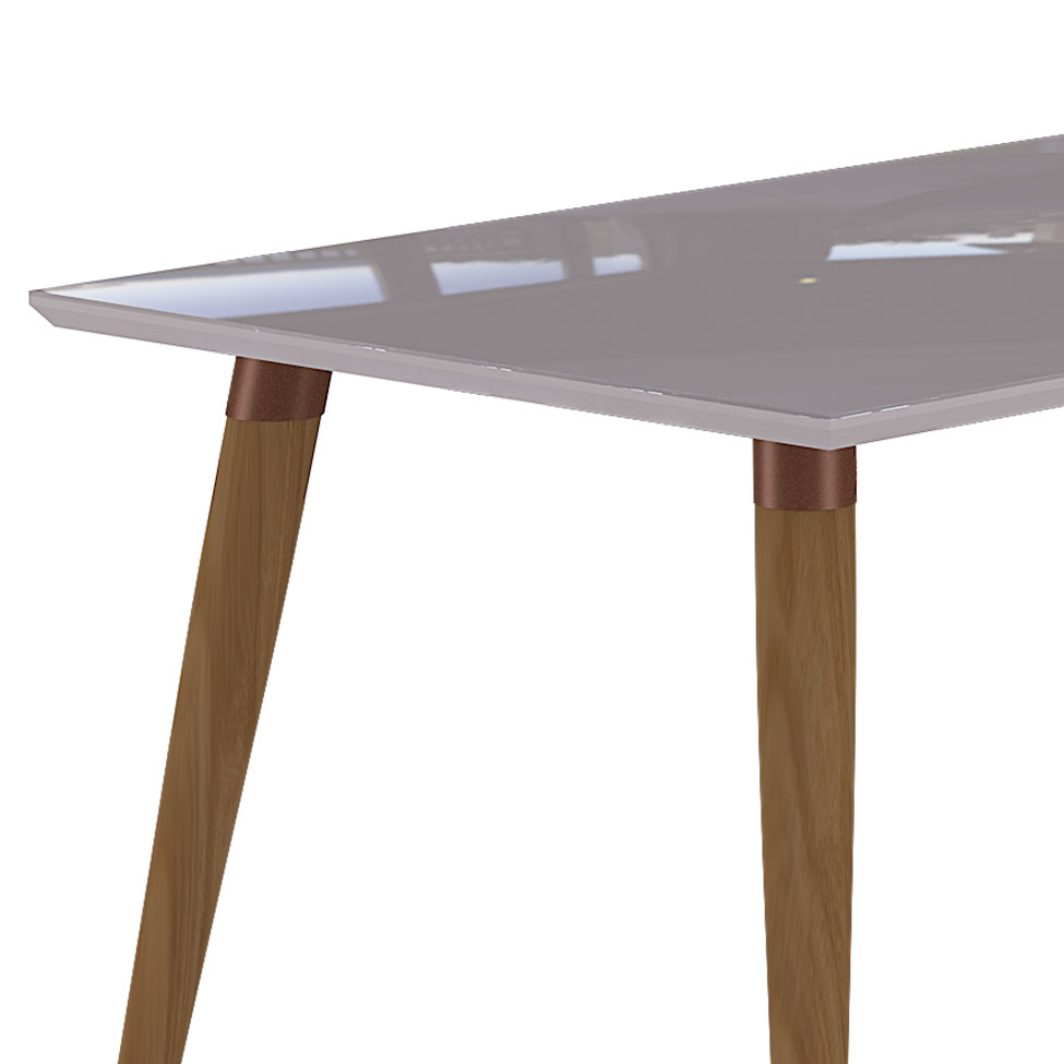 Conjunto de Mesa de Jantar Adele com Tampo de Vidro Off White e 4 Cadeiras Estofadas Clarice Suede Joli e Madeira