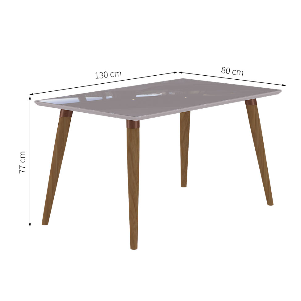 Conjunto de Mesa de Jantar Adele com Tampo de Vidro Off White e 4 Cadeiras Estofadas Clarice Suede Nude e Madeira