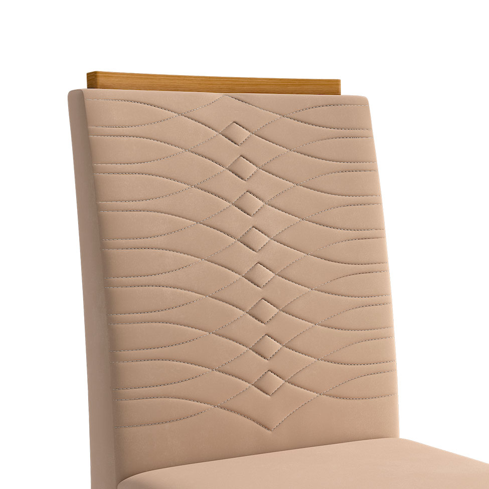 Conjunto de Mesa de Jantar Adele com Tampo de Vidro Off White e 4 Cadeiras Estofadas Clarice Suede Nude e Madeira