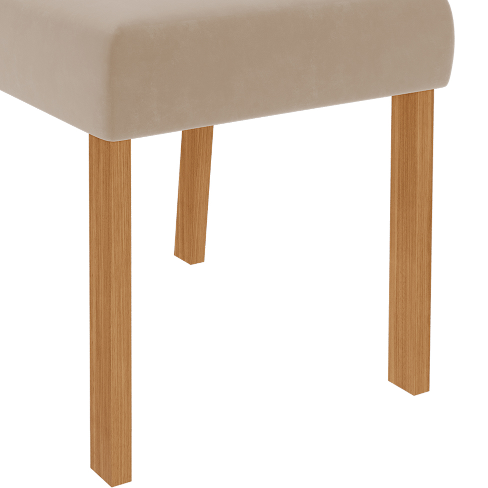 Conjunto de Mesa de Jantar Adele com Tampo de Vidro Off White e 4 Cadeiras Estofadas Juliana Suede Nude e Madeira