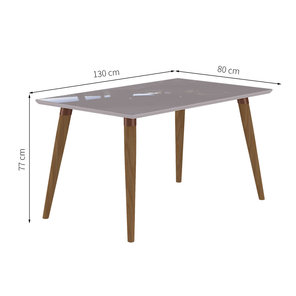 Conjunto de Mesa de Jantar Adele com Tampo de Vidro Off White e 4 Cadeiras Estofadas Juliana Suede Nude e Madeira