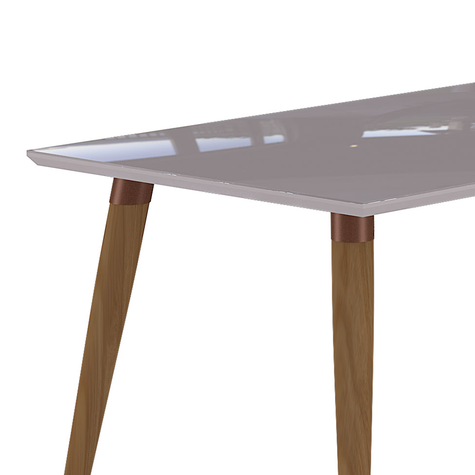 Conjunto de Mesa de Jantar Adele com Tampo de Vidro Off White e 4 Cadeiras Estofadas Juliana Suede Nude e Madeira