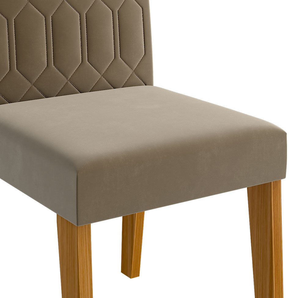 Conjunto de Mesa de Jantar Adele com Tampo de Vidro Off White e 4 Cadeiras Estofadas Paola Suede Joli e Madeira