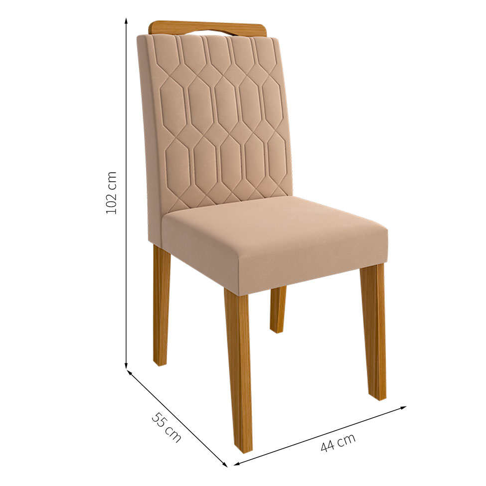 Conjunto de Mesa de Jantar Adele com Tampo de Vidro Off White e 4 Cadeiras Estofadas Paola Suede Nude e Madeira
