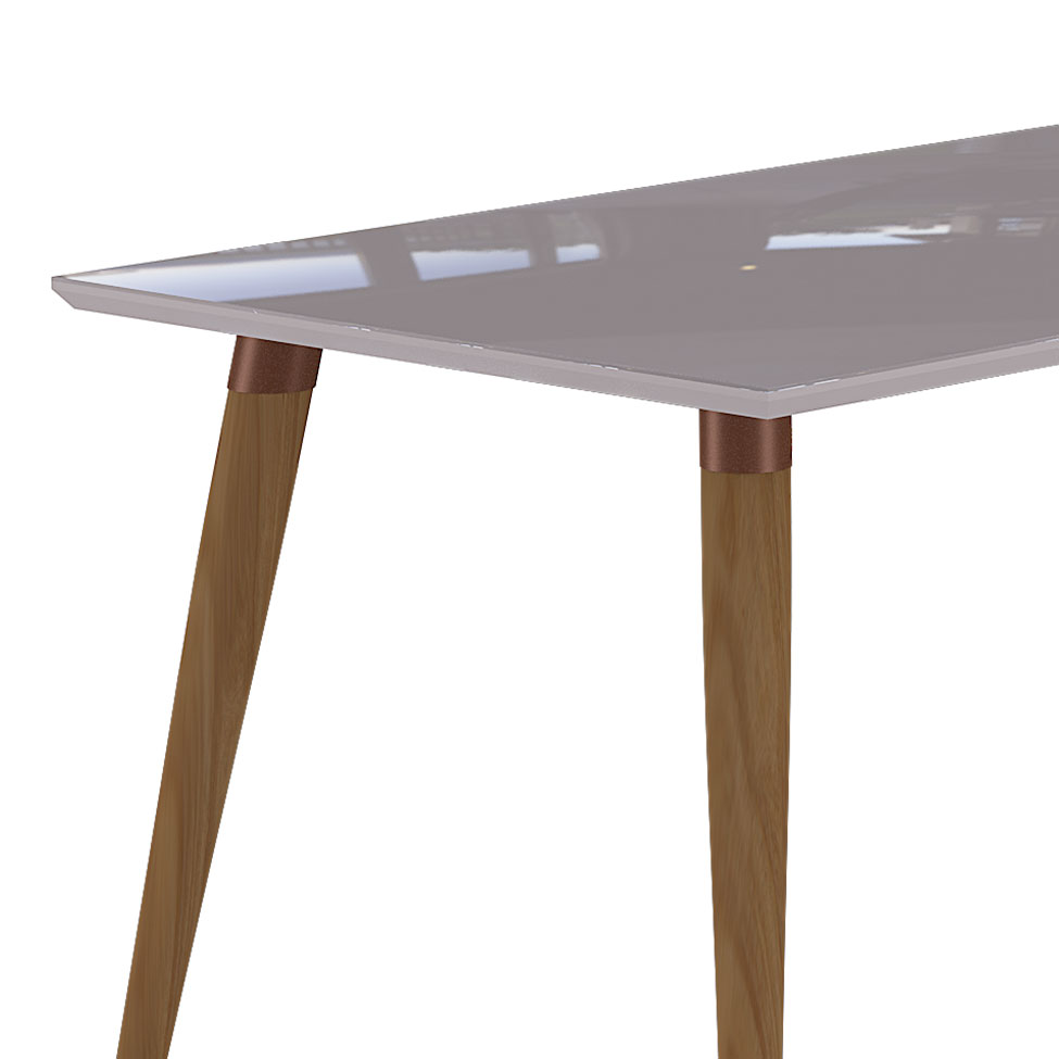 Conjunto de Mesa de Jantar Adele com Tampo de Vidro Off White e 4 Cadeiras Estofadas Paola Suede Nude e Madeira