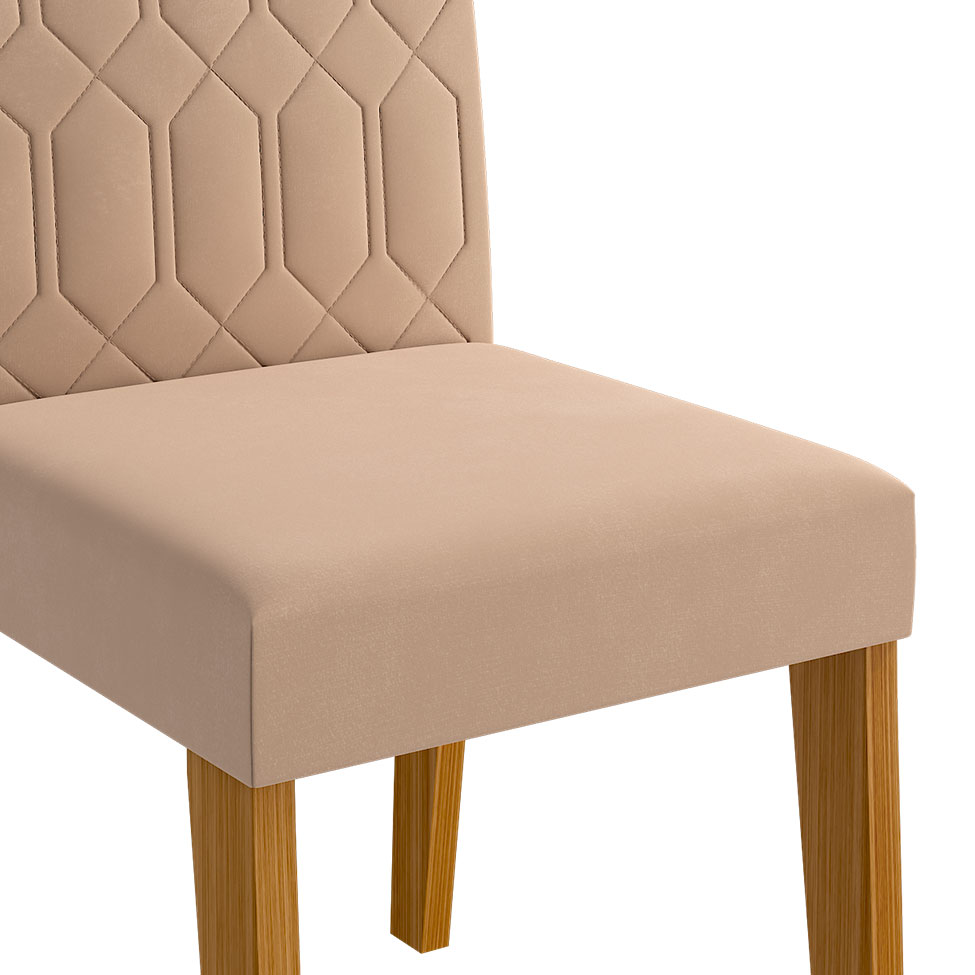 Conjunto de Mesa de Jantar Adele com Tampo de Vidro Off White e 4 Cadeiras Estofadas Paola Suede Nude e Madeira